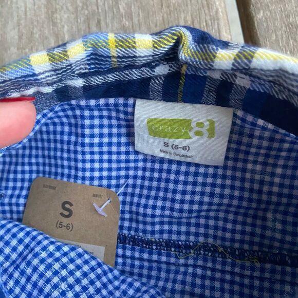 Crazy‎ 8 Blue Yellow White Plaid Double Weave Shirt NEW NWT Size Small 5 6 - Picture 4 of 8